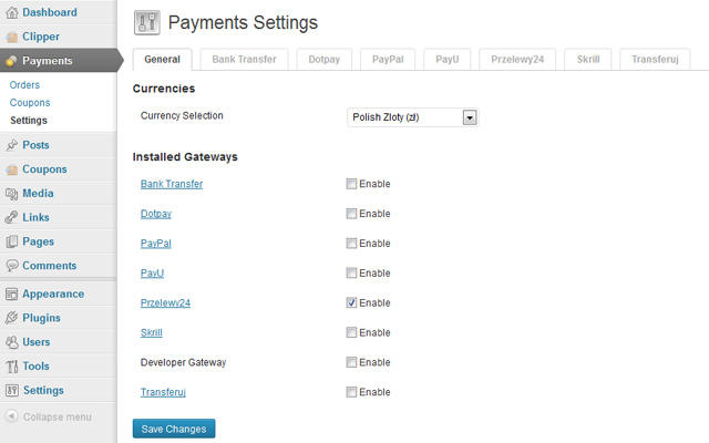 Payments settings