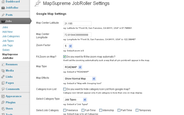 MapSupreme for JobRoller Settings Page