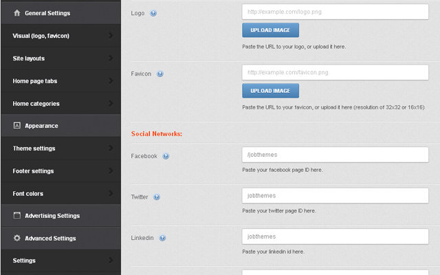general settings and more social networks