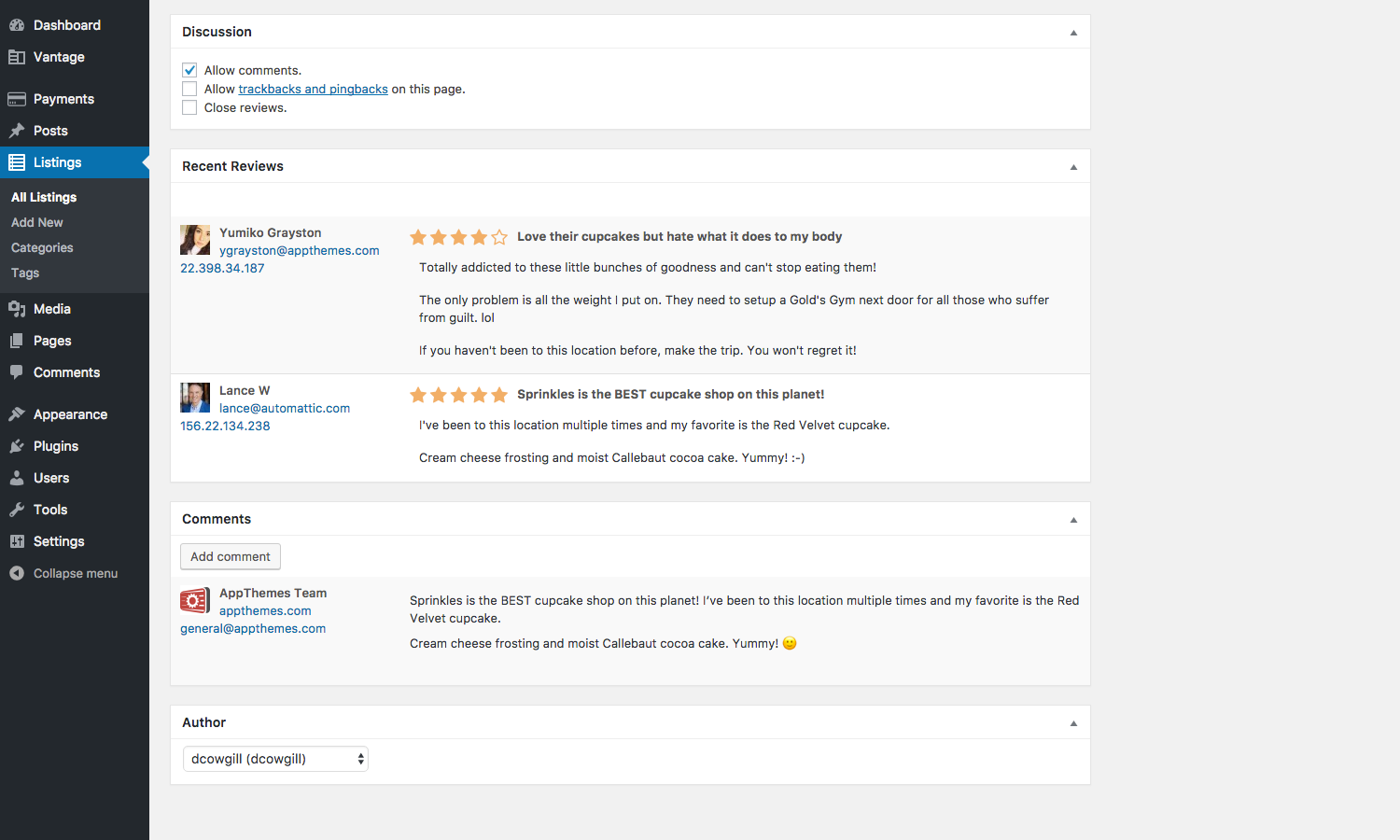 View all and close reviews on the post edit screen.