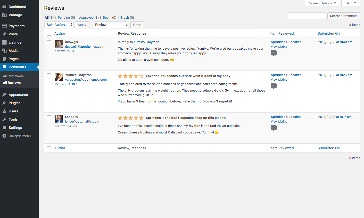 Fully integrated with WordPress. Moderate, spam, or delete reviews just like comments.
