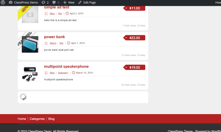 Infinity Scroll Classipress Wordpress Plugin