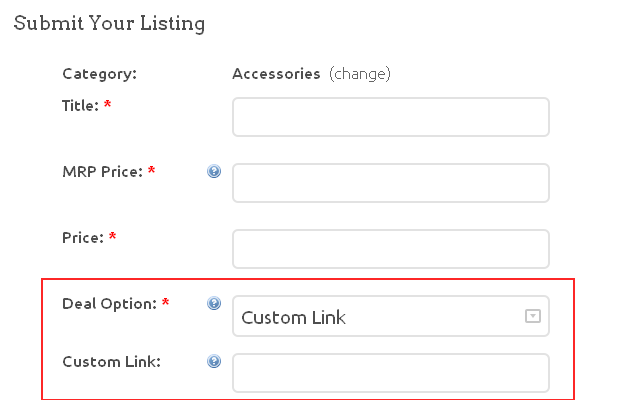 Custom Link Type Deal (Add Listing Form)