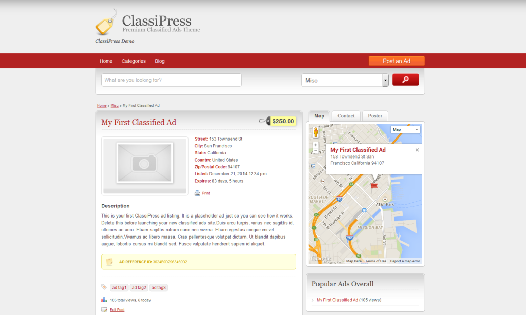 ClassiPress theme - with print button