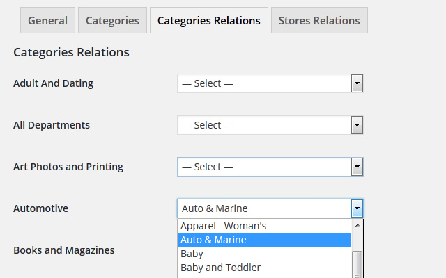Categories Relations Settings