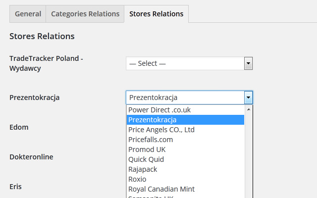 Stores Relations Settings