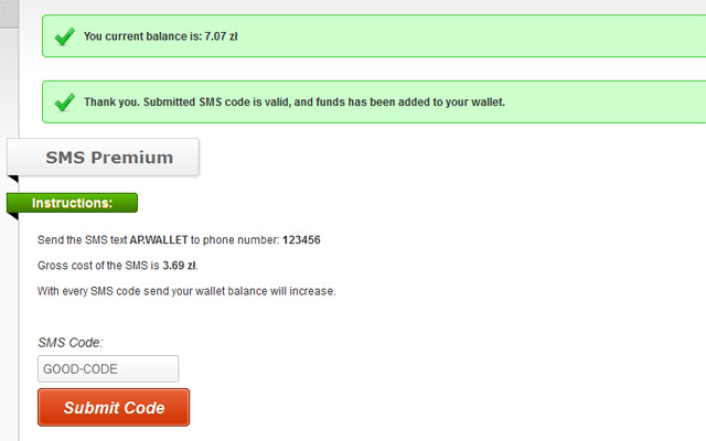 SMS form - Submitted valid code