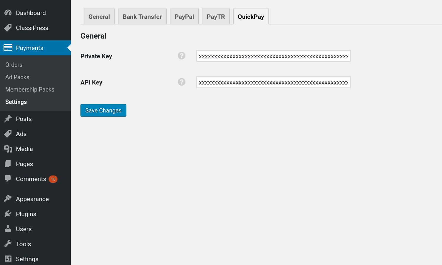 QuickPay Gateway plugin settings