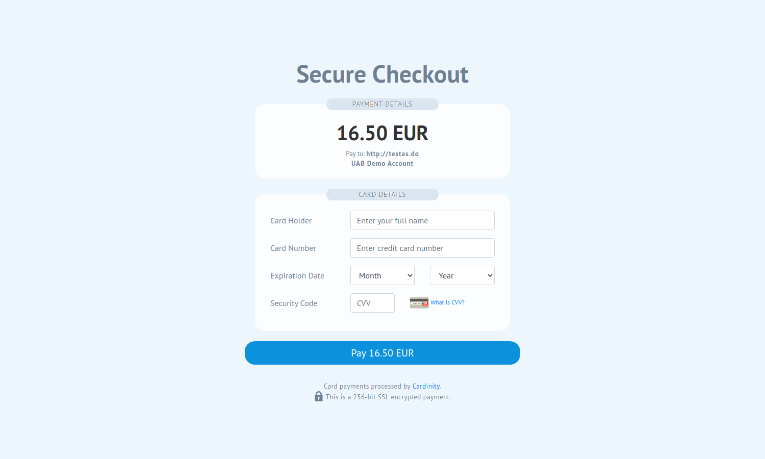 Cardinity secure payments page